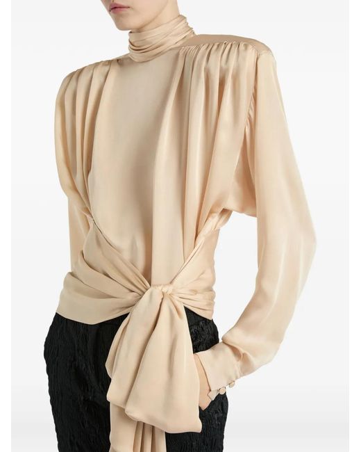 Balmain Natural Silk Chiffon Blouse With Padded-Shoulders And Tie