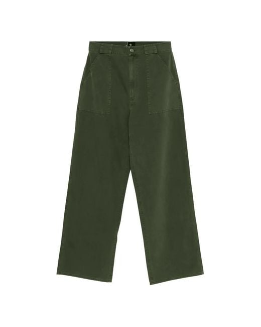 Anine Bing Green Patch-Pocket Cotton Trousers