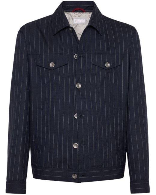 Brunello Cucinelli Blue Striped Virgin-wool Jacket for men