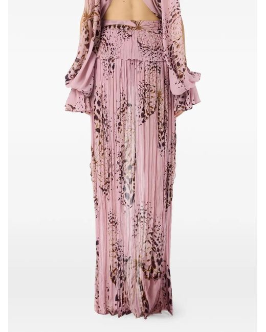 Blumarine Pink Georgette Butterfly-Print Skirt