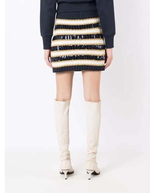 Valentino Garavani Black Rockstud-Detail Stripe-Knit Skirt
