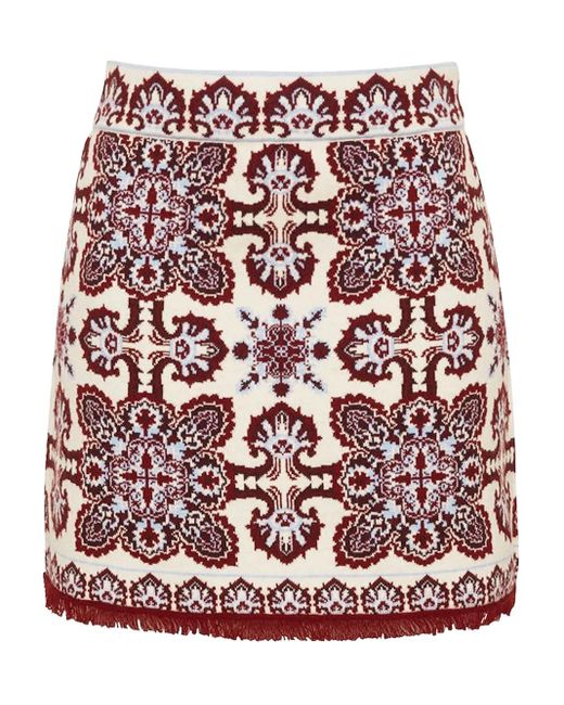 Cara Cara Red Lindy Ornate-Print Fringed-Hem Mini Skirt