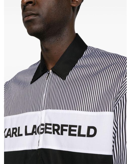 Karl Lagerfeld Reißverschluss-Hemd mit Logo-Print in Gray für Herren