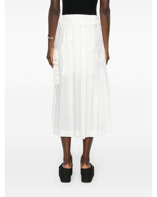 Sacai Pleated Belted Midi Skirt White