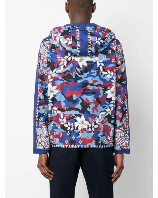 Moncler Blue Mix-Print Hooded Jacket for men