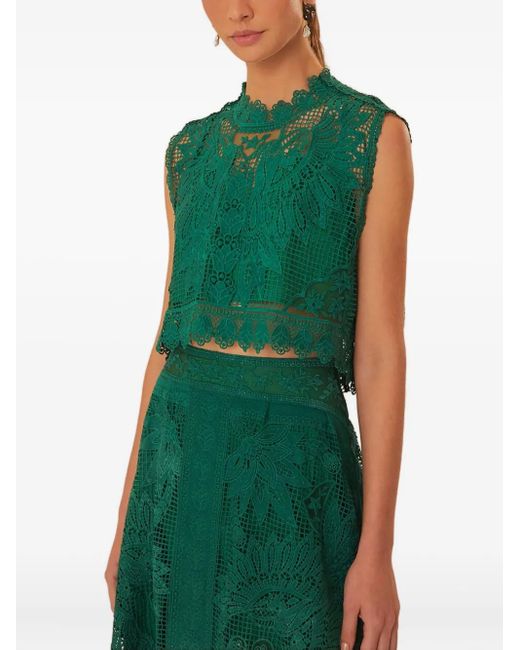 Farm Rio Green Lace-Insert Sleeveless Top
