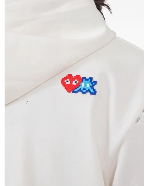 Comme des Garçons White Double Pixel Logo-Patch Zip-Up Hoodie for men