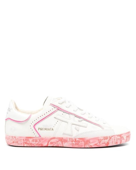Premiata Pink Stevend Distressed Leather Sneakers