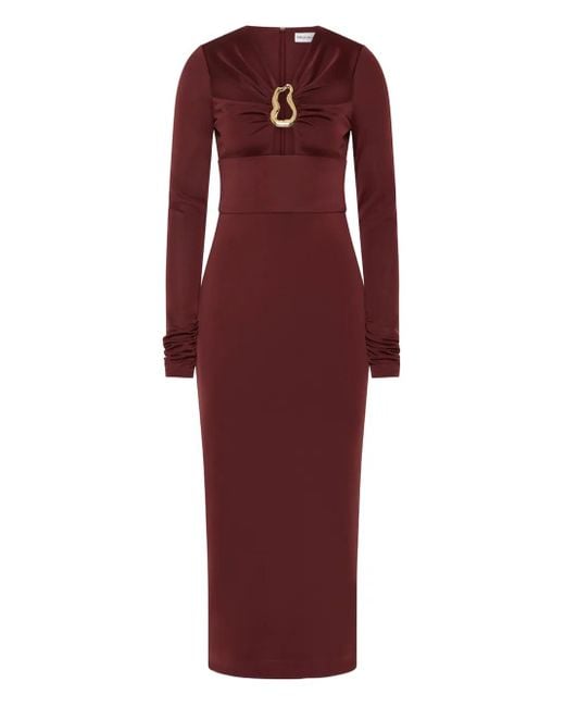 Rebecca Vallance Red Mischa Long-Sleeve Cut-Out Midi Dress