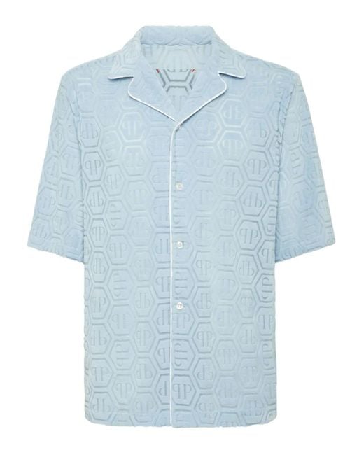メンズ Philipp Plein モノグラム ボーリングシャツ Blue