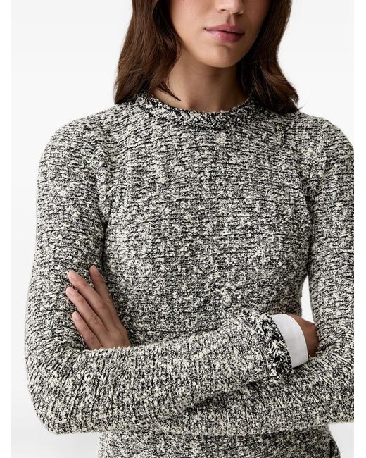 Karl Lagerfeld Gray Tweed Contrast-Collar Midi Dress