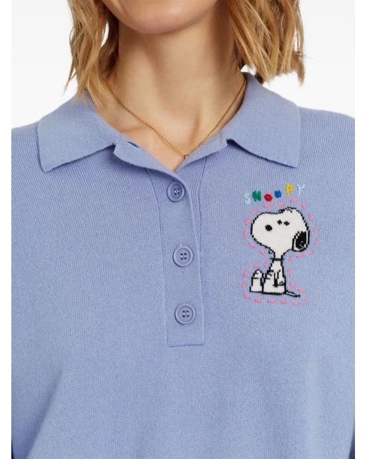 Chinti & Parker Blue Snoopy-Embroidered Polo Top