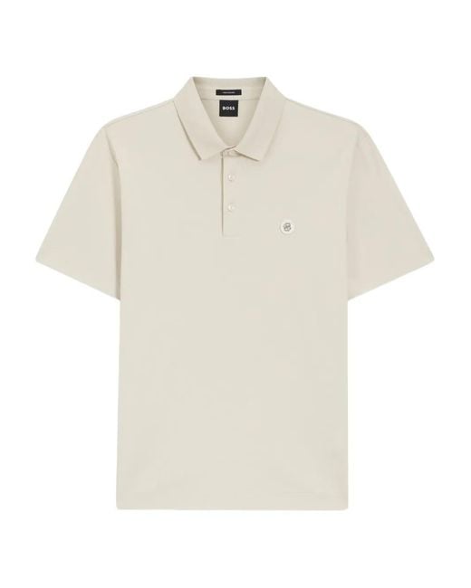 Boss White Buttoned Logo-Detail Polo Shirt for men