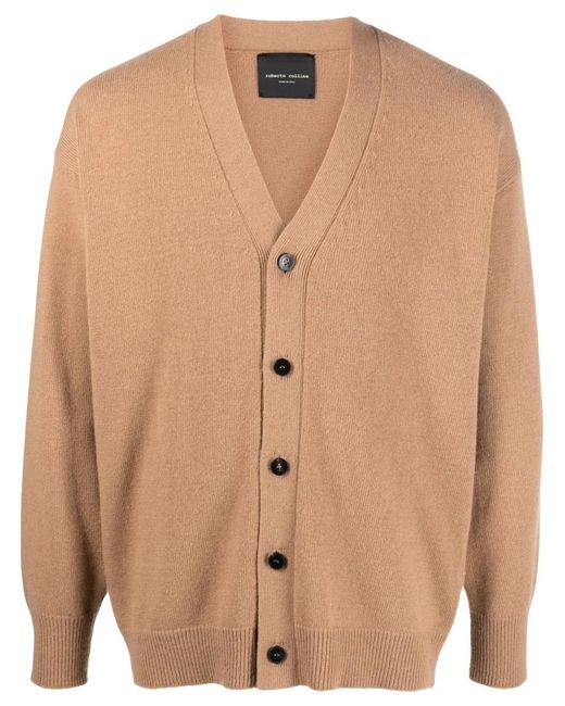 Roberto Collina Natural V-Neck Wool-Cashmere Blend Cardigan for men