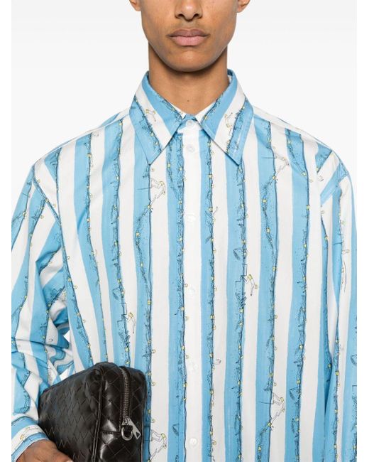 Bottega Veneta Gestreiftes Hemd mit Schwimmer-Print in Blue für Herren