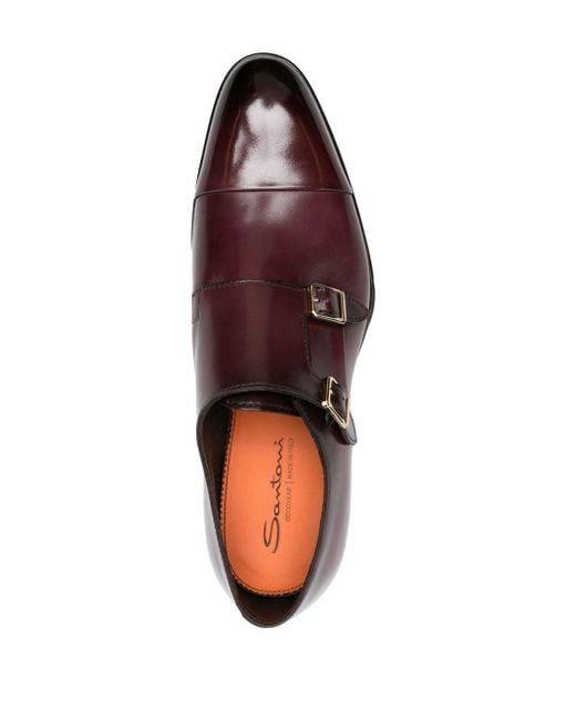 Santoni Brown Double-buckle Leather Monk Shoes for men