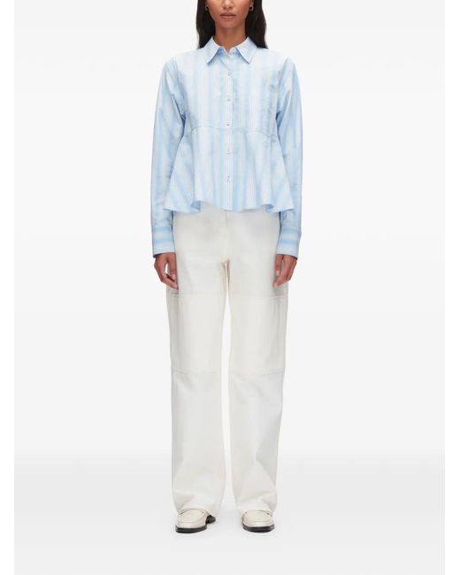 3.1 Phillip Lim Blue Flounce Striped Peplum Shirt