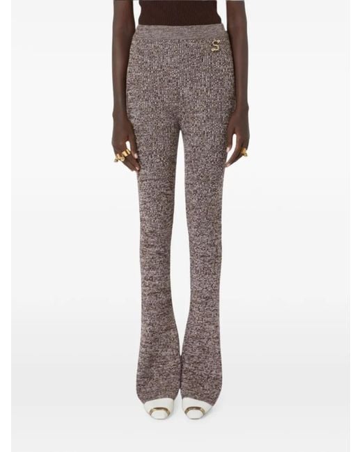 Sportmax Gray Logo-Plaque Flared Trousers