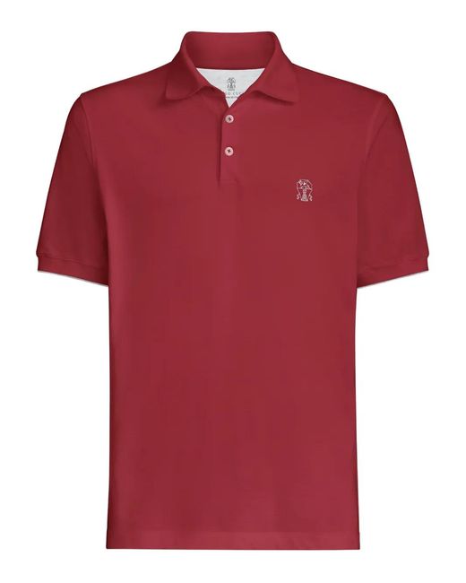 Brunello Cucinelli Red Logo Cotton Polo Shirt for men