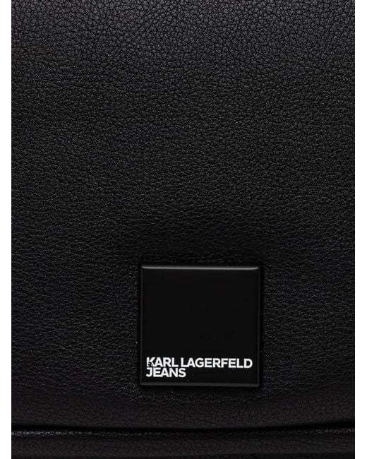 Karl Lagerfeld Black Logo-Plaque Pebbled-Effect Backpack