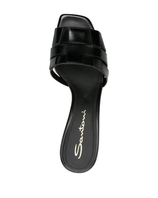Santoni Black Open-Toe Leather Sandals