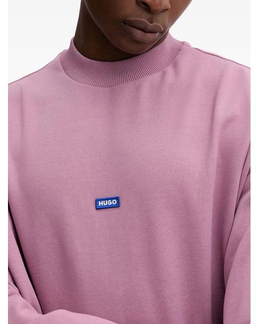 HUGO Pink Logo-Patch Sweatshirt for men