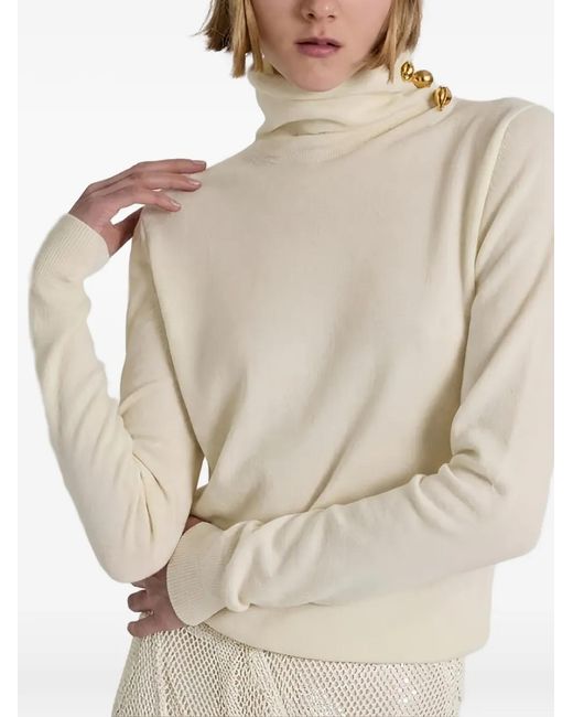 Alberta Ferretti White Tone Brooch Ribbed-Knit Sweater