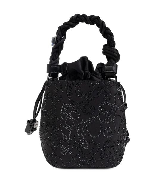Ganni Black Bou Braided-Handle Crystal-Embellished Bucket Bag