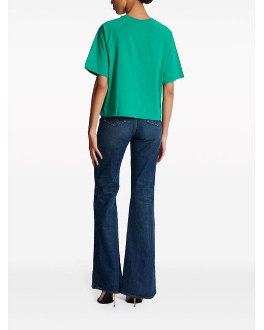 Balmain Green Signature-embroidered Cropped T-shirt
