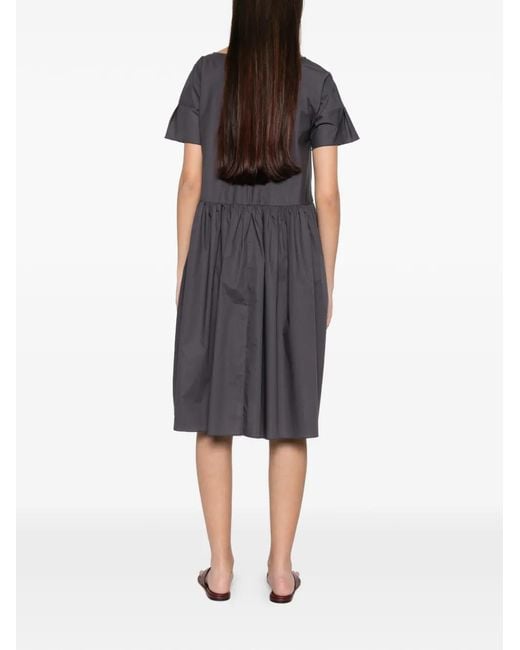 Susanne Bommer Purple Gathered-Waist Short-Sleeve Dress
