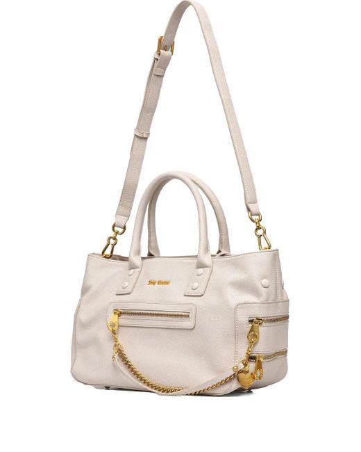 Juicy Couture White Large Chain-Embellished Zip-Detail Tote Bag