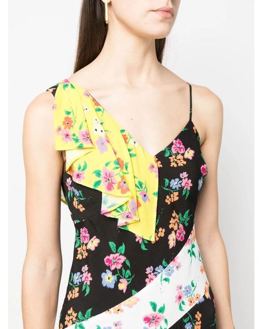MSGM Black Floral-Print Asymmetric Dress