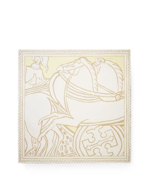 Tory Burch Natural Trocadero Horses Silk Square Scarf