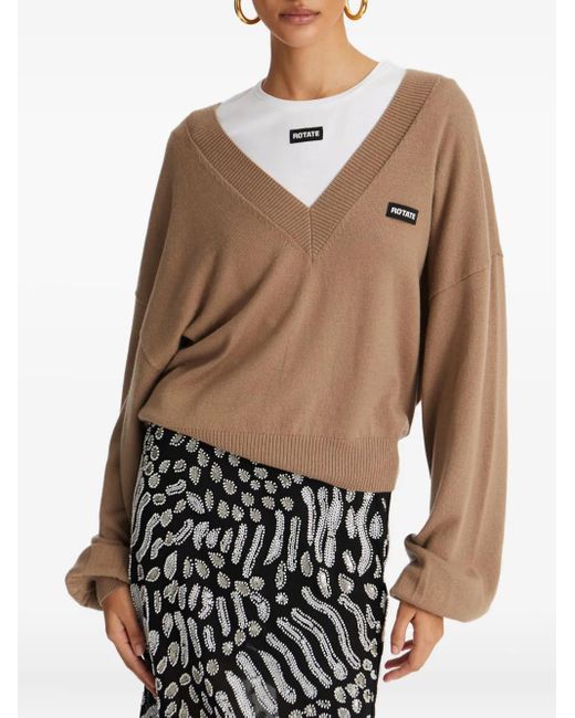 ROTATE BIRGER CHRISTENSEN Natural Pullover mit V-Ausschnitt