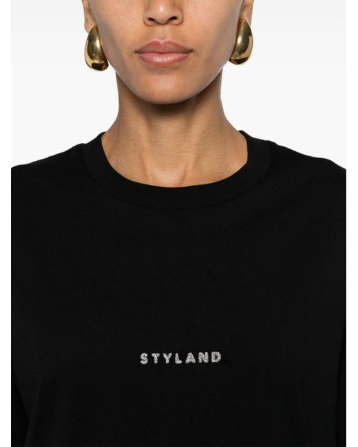 Styland Black Glitter-detail Cotton T-shirt