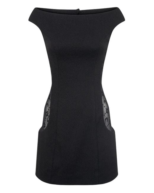 MARINE SERRE Black Boat-Neck Dropped-Shoulders Mini Dress