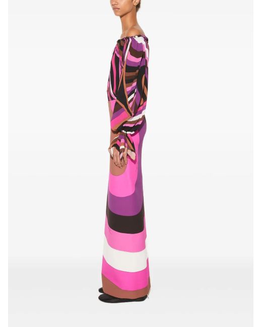 Emilio Pucci Red Iride-Print Off-Shoulder Top