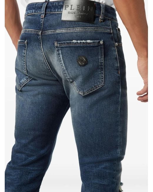 Philipp Plein Blue Distressed Straight-Cut Jeans for men