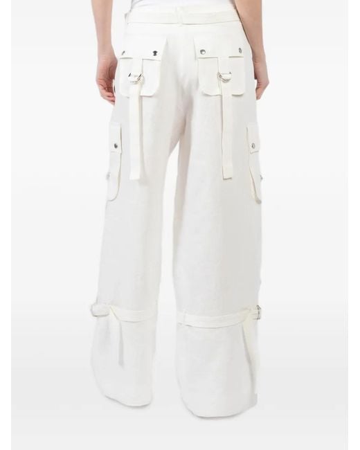 Teurn Studios White Cargo-pocket strap-detail trousers