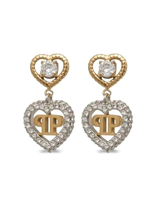 Philipp Plein Metallic Rocked Heart Earrings