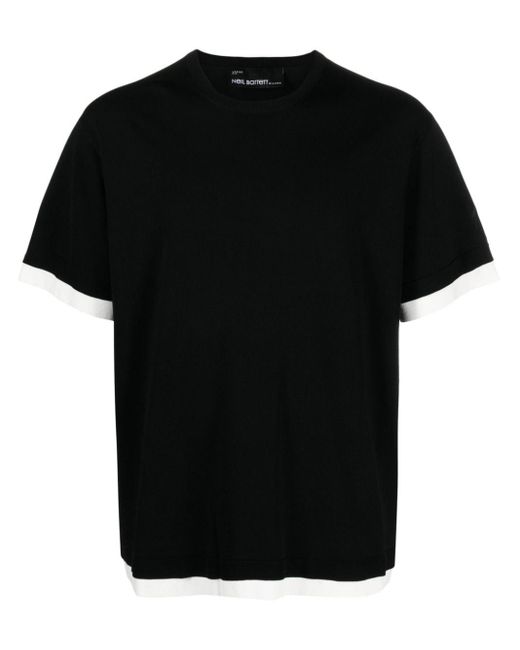 Neil Barrett Black Contrasting-trim Ribbed-knit T-shirt for men