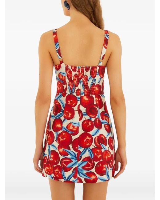 Farm Rio Red Cherry-Print Mini Dress