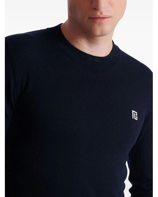 Balmain Blue Crew-Neck Sweater for men