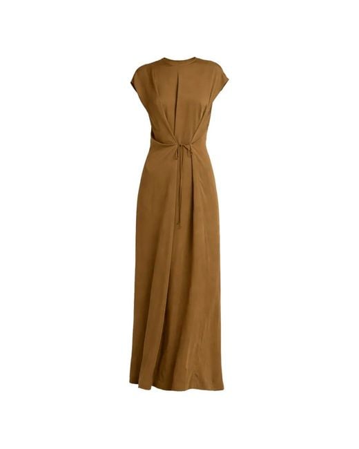 Yves Salomon Natural Asymmetric Adjustable Satin Maxi Dress