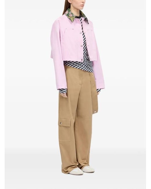 MSGM Pink Floral-Collar Cropped Jacket