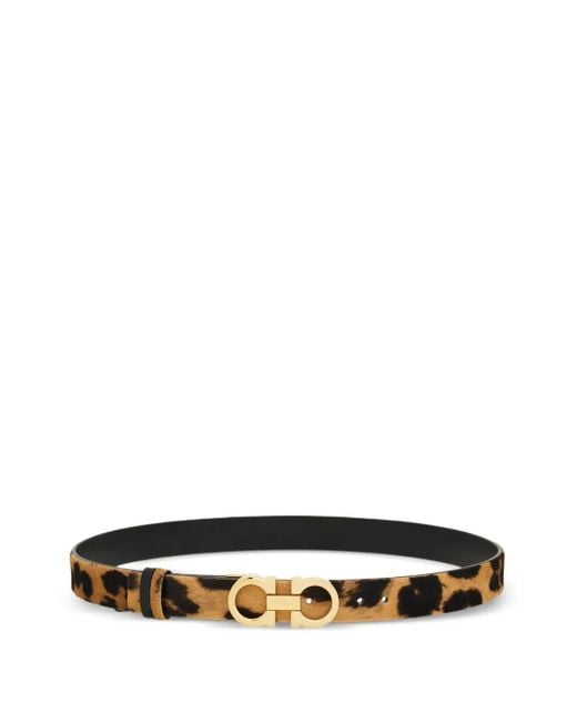 Ferragamo White Animal-Print Pony Hair Gancini Belt Accessories