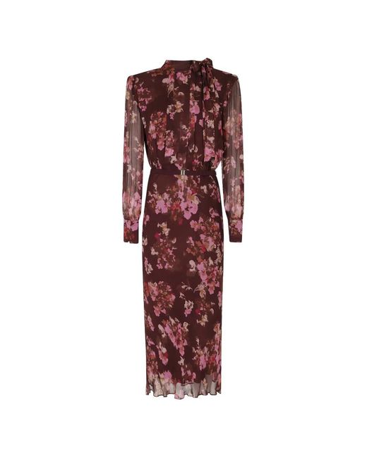 Nissa Red Floral Printed Viscose Dress