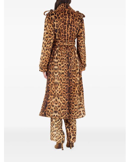 Roberto Cavalli Brown Long Trench Coat With Jaguar Skin Print