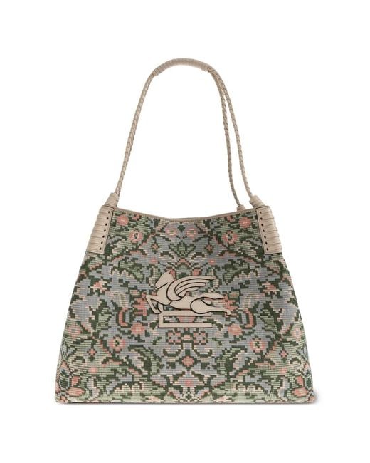 Etro White Pegasus Floral Tote Bag