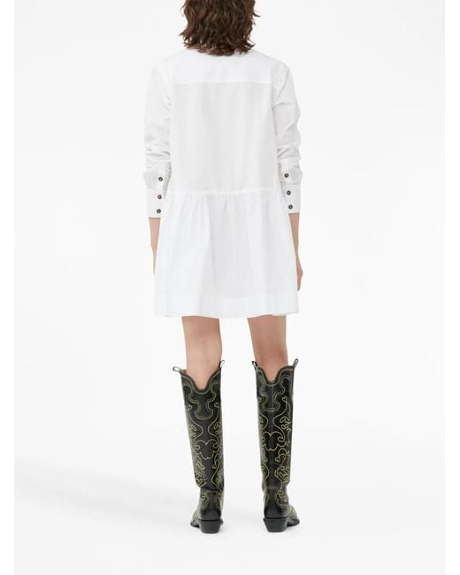 Ganni White Organic Cotton Mini Shirt Dress